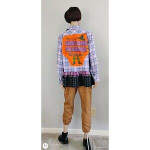 Custom Flannel Shirt GRANDMA COSTUME Halloween Theme Witch Purple Plaid Shacket